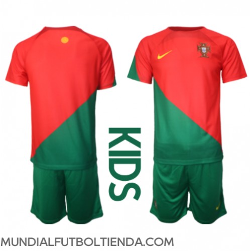 Camiseta Portugal Primera Equipación Replica Mundial 2022 para niños mangas cortas (+ Pantalones cortos)